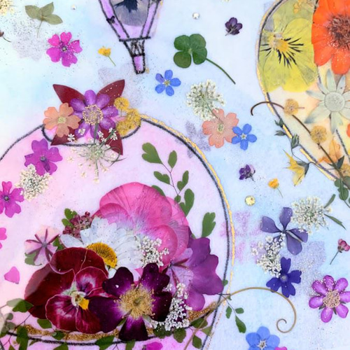 押し花絵 押し花アート 黄花コスモスのデザイン(押し花絵）