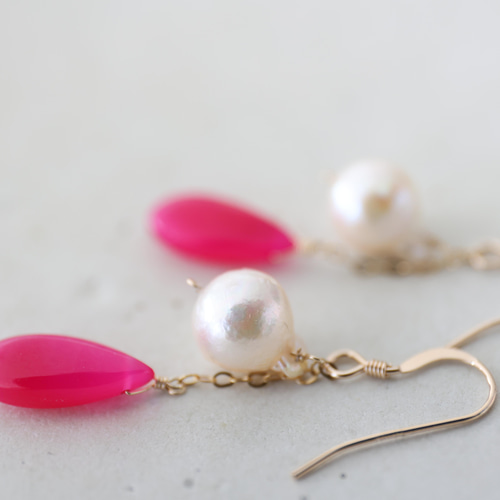 14KGF pink jade pierce[kgf3961] ピアス（フック・チェーン