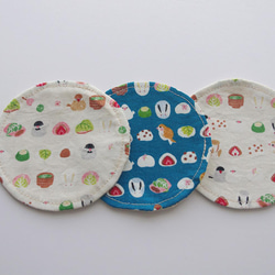 文鳥　布　コースター　３枚セット　小鳥　和菓子 1枚目の画像