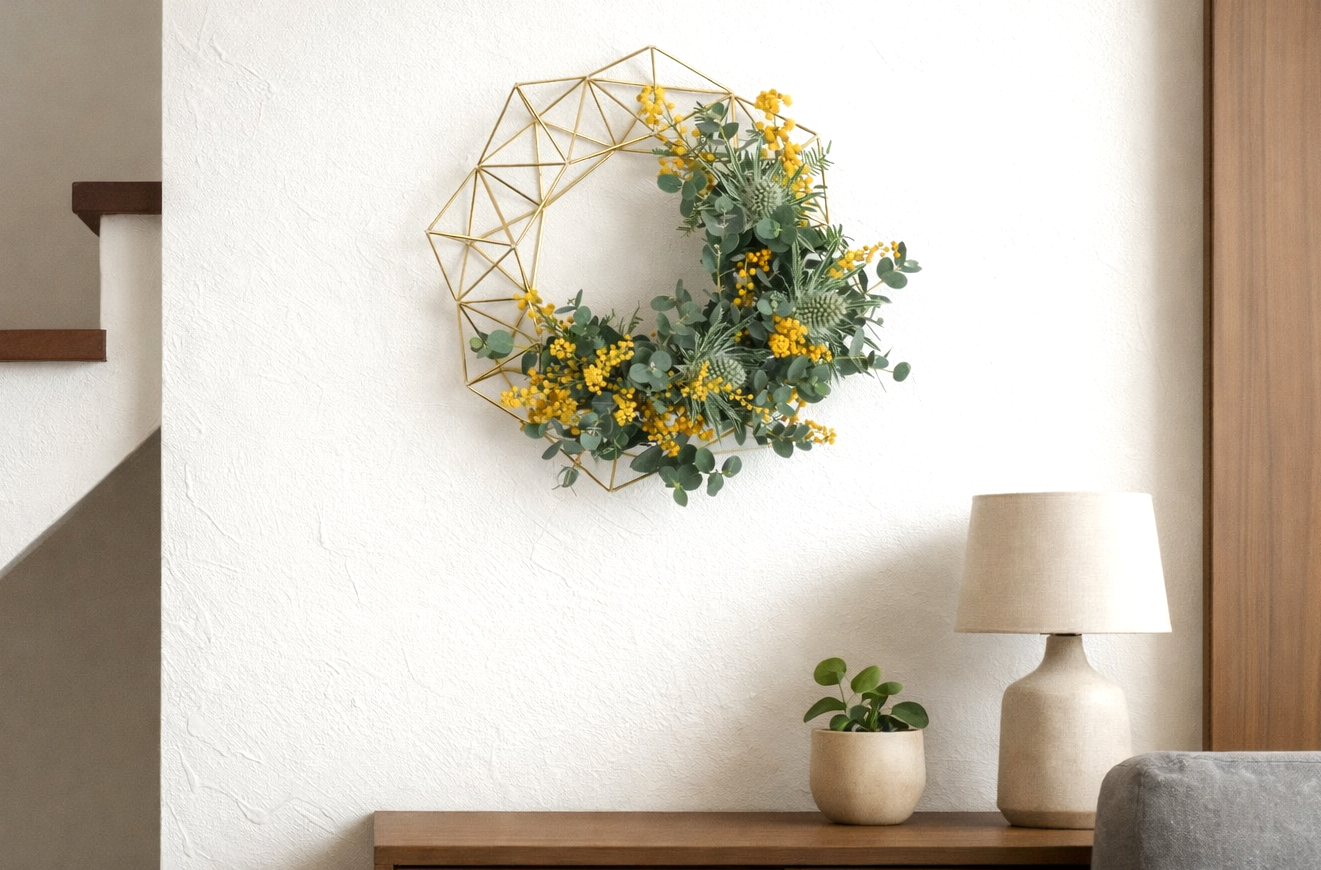 サイズを選べる◯期間限定◯ミモザでアレンジした真鍮製ヒンメリ リース