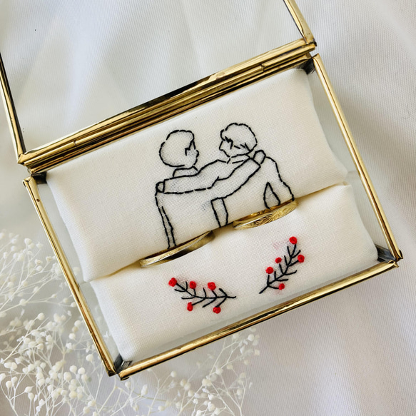 刺繍リングピロー No.033 ナチュラルシリーズ - 支え合い