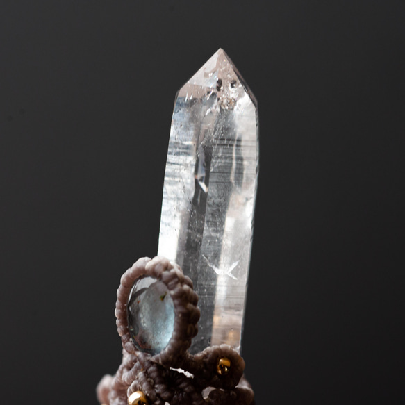 クリスタル+プレナイト+アクアマリンのマクラメ編み 天然石ネックレス 8枚目の画像
