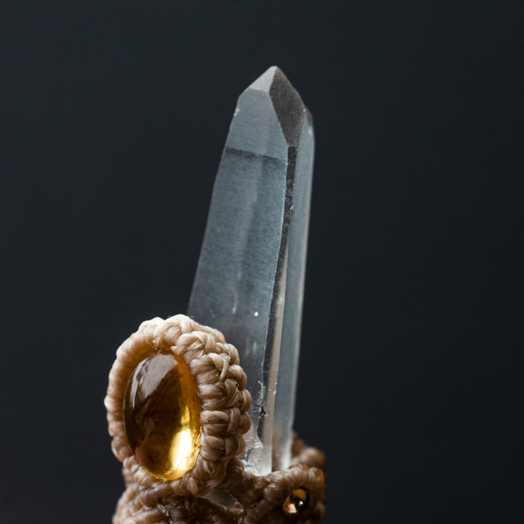 クリスタル+ファイヤーアゲート+シトリンのマクラメ編み 天然石ネックレス 8枚目の画像