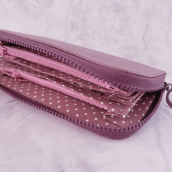 素色紫藕色長夾-防水/皮夾/拉鍊式/多夾層/零錢包 第3張的照片