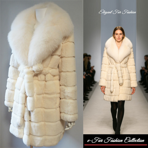上品な印象☆冬のミルキーホワイトフォックス×レッキス毛皮コートリアルファーコート 上品な印象☆冬のミルキーホワイトフォックス×レッキス毛皮コート