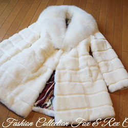冬コーデ、明るく見せる☆ミルキーホワイトフォックスファー×レッキス毛皮コート 乳白色レディースコート リアルファーコート 4枚目の画像