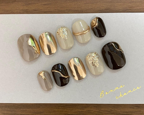 ネイルチップ ミラー ブラウン ニュアンスネイル ネイルチップ（つけ爪