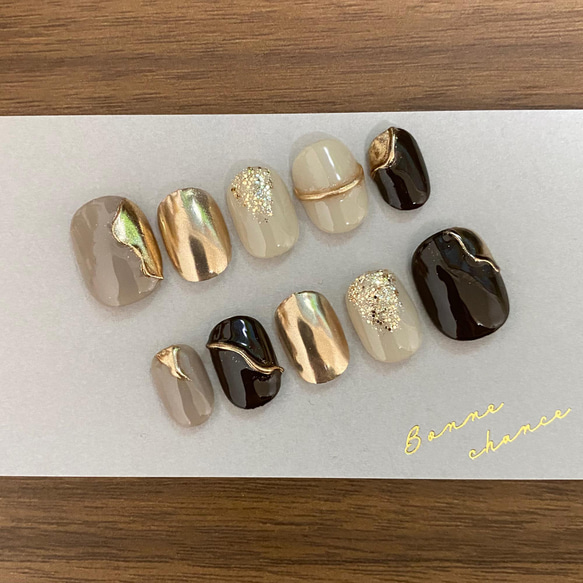 ネイルチップ ミラー ブラウン ニュアンスネイル ネイルチップ（つけ爪