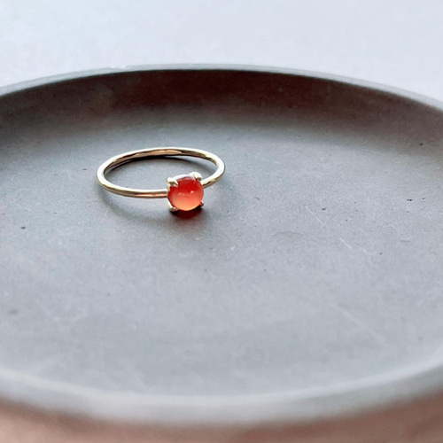 天然石 カーネリアン 5×5mm ラウンド 爪留めリング 指輪