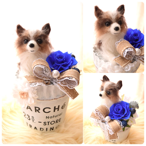 羊毛フェルトのペットフラワー 全犬種（ドール1個 花1輪） 羊毛