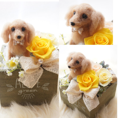 羊毛フェルトのペットフラワー 全犬種（ドール1個 花3輪） 羊毛