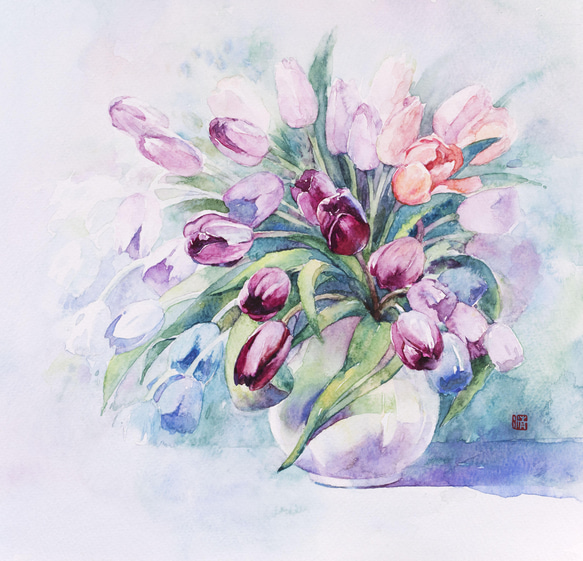 たおやかな姿】透明水彩 ジークレー・オリジナル版画 180×180mm