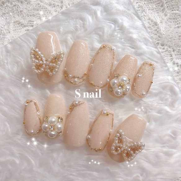 ネイルチップ 韓国 ワンホンネイル ベージュ マグネットネイル 蝶々  