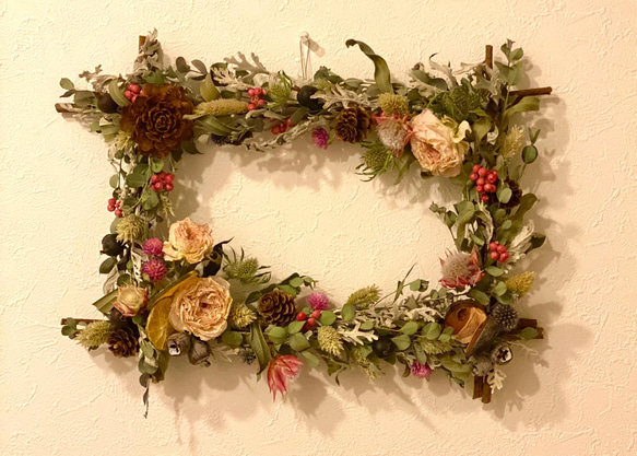 ドライフラワーのスクエアリース 写真立てにもオススメ♡ ドライ