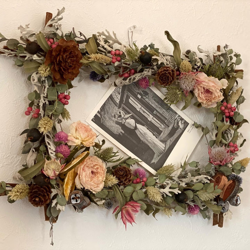 ドライフラワーのスクエアリース 写真立てにもオススメ♡ ドライ