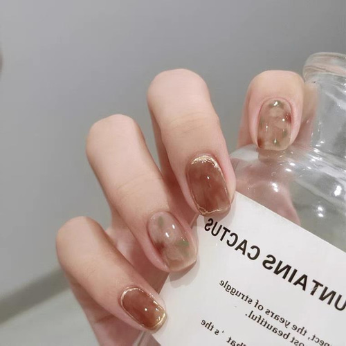 大人シンプル ネイルチップ 桜 茶色 ネイル スカルプ ネイル 短め 大人 ネイル フレンチ 春 ネイル