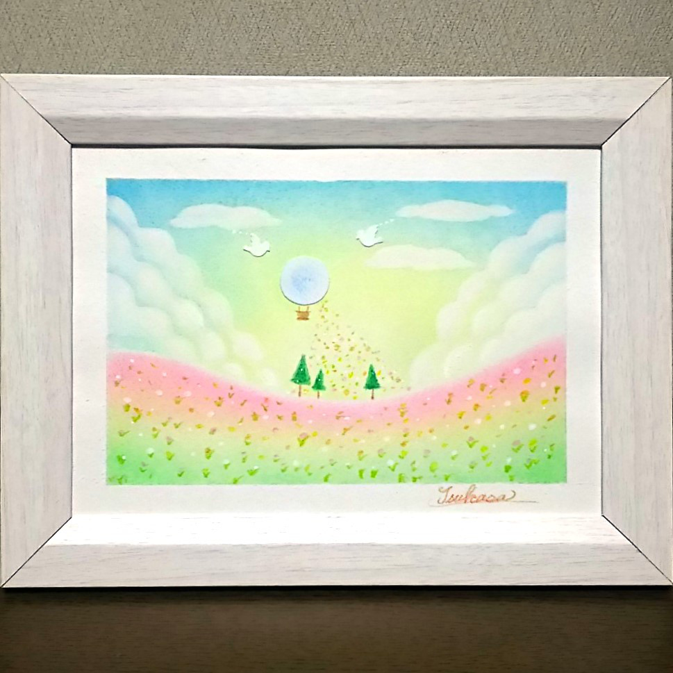 原画　自作の絵　絵画　一点物　パステル画　【カサブランカと松】 原画 自作の絵 絵画 一点物 パステル画 【カサブランカと松