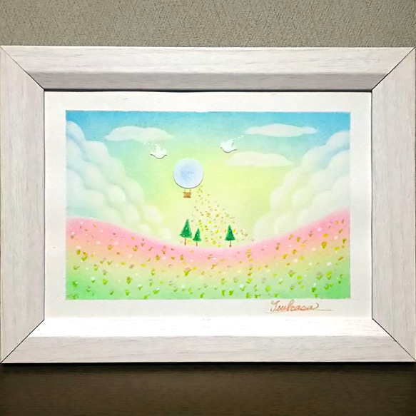 パステルアート 大空から春野への贈り物 パステル画原画 絵画