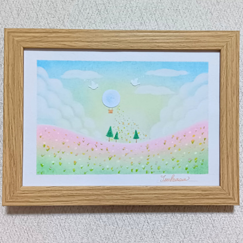 パステル画（原画）空。 パステルアート 大空から春野への贈り物 パステル画原画 絵画 T's Arts