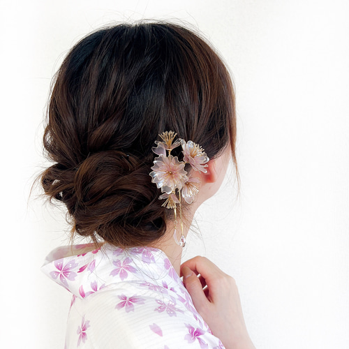 桃桜 簪 お呼ばれ デート お花 着物 浴衣 和装 和服 お祭り