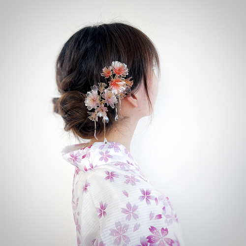 桃桜 簪 お呼ばれ デート お花 着物 浴衣 和装 和服 お祭り