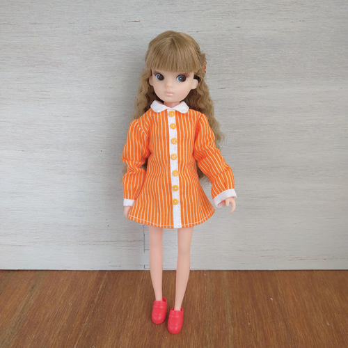 578.オレンジのストライプのモッズワンピース※リカちゃんアウト