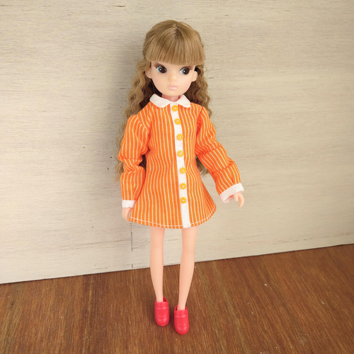 578.オレンジのストライプのモッズワンピース※リカちゃんアウト