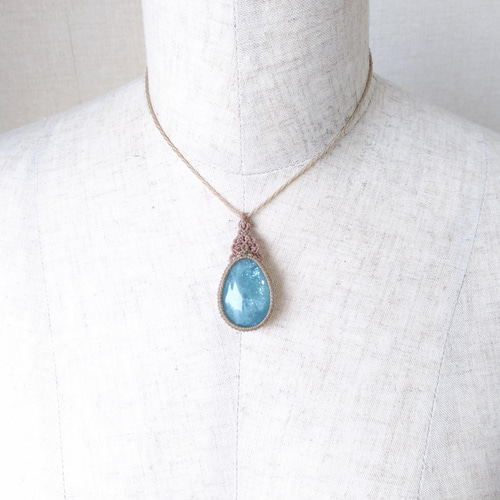 シャイニーアクアマリン・マクラメペンダントdrfeb ネックレス