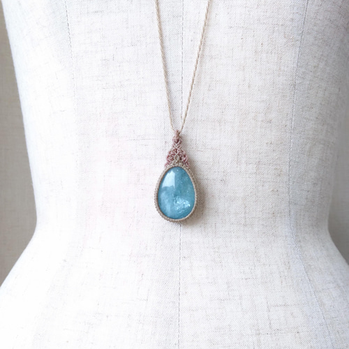 シャイニーアクアマリン・マクラメペンダントdrfeb ネックレス