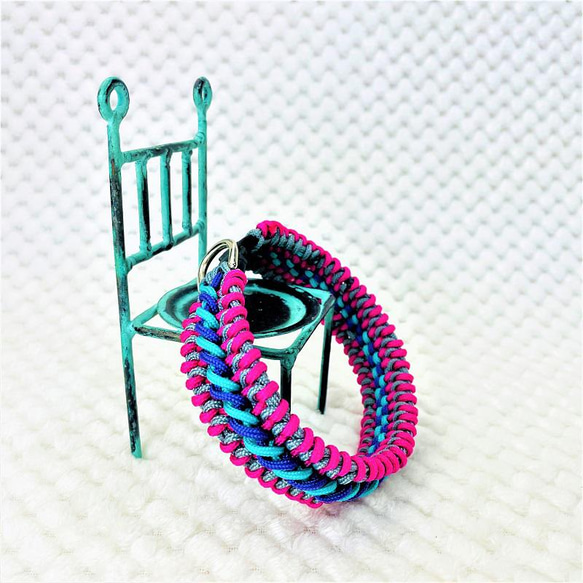 [キット]パラコードでマクラメ編み#153 紫・ブルー・ピンク・グレーの小型犬用首輪作り方No183 4枚目の画像