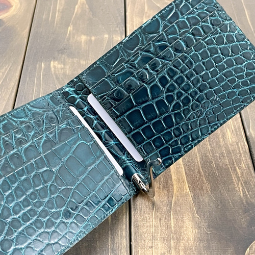 アリゲーター 無双 マネークリップ ブルー ブルーグリーン 青メノウ 緑