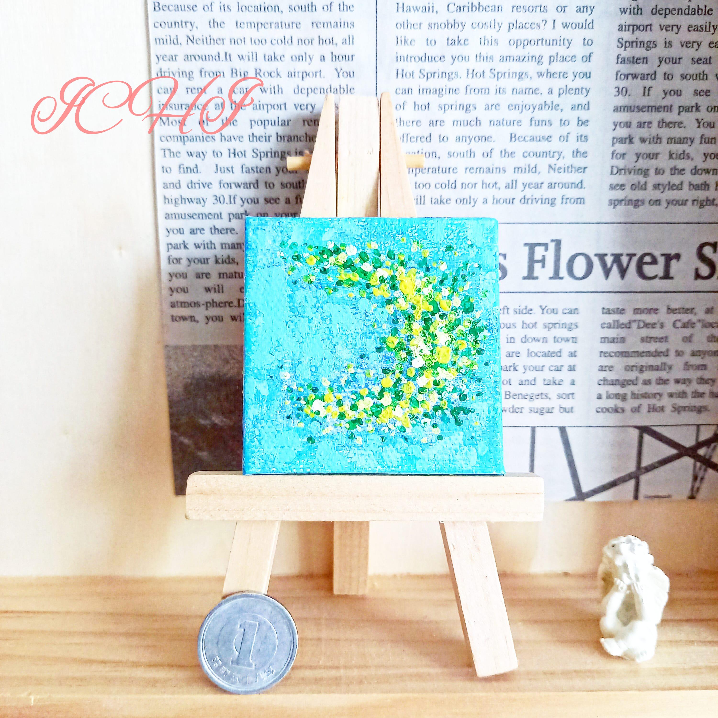 油絵 絵画 【ミモザリース】 絵画 花 ミモザのリース 「つなぐ、つむぐ」 癒し 黄色 幸せ