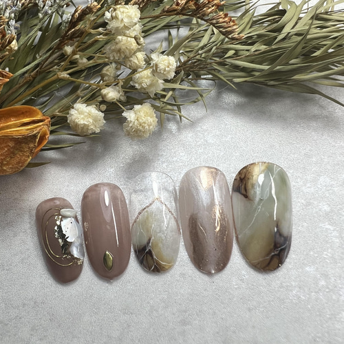 ニュアンスネイル 天然石 ミラーネイル 入学式 卒業式 成人式 ネイル  