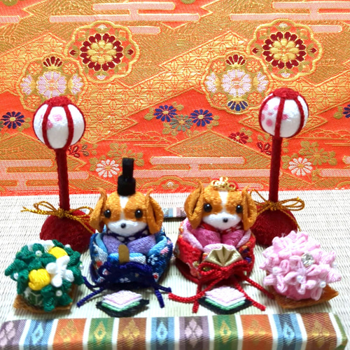 ちりめん細工ひな祭り キャバリア犬のお雛様セット その他置物