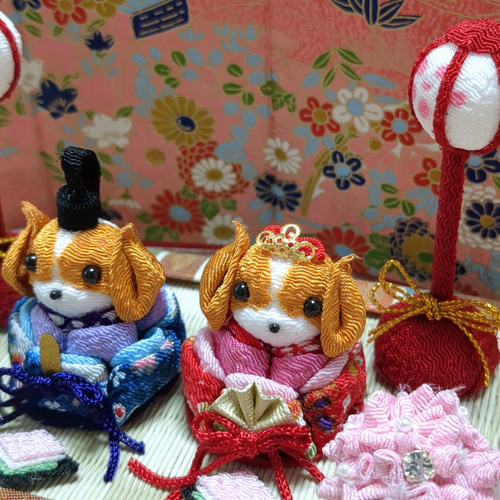 ちりめん細工ひな祭り キャバリア犬のお雛様セット その他置物