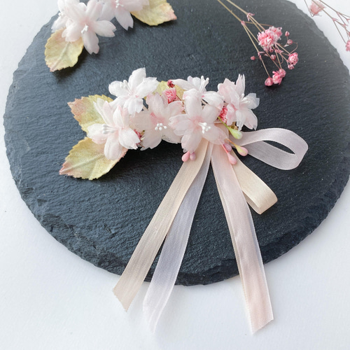 桜のリボンバレッタ 布花 春新作 サクラ さくら バレッタ i-tusk