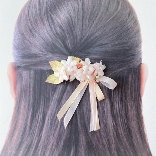 桜のリボンバレッタ 布花 春新作 サクラ さくら バレッタ i-tusk 通販