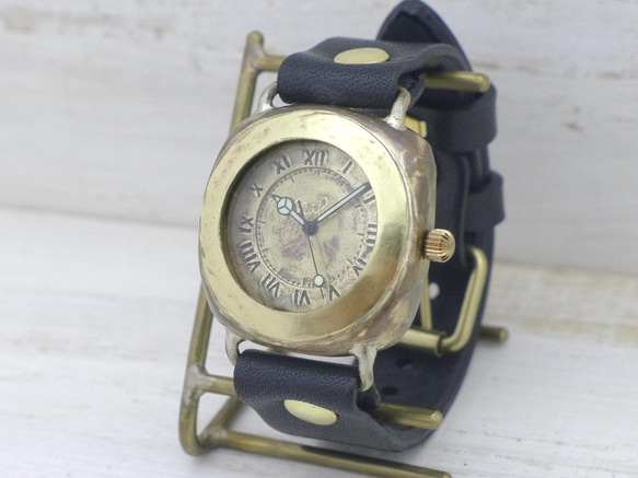"Caramel Box-JB" 38mmBrass(真鍮)クッションケース 手作り腕時計 [JUM182] 2枚目の画像
