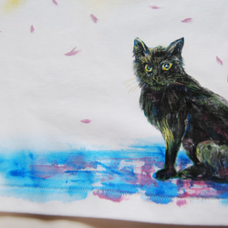 注文　手描きシャツ　しだれ桜と猫 6枚目の画像