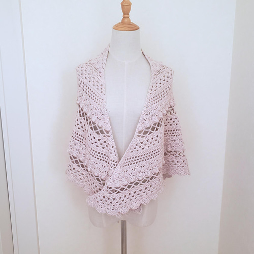 かぎ針編みレース 桜色コットンショール ストール crochet ai かぎ針編みレース 桜色コットンショール ストール crochet ai