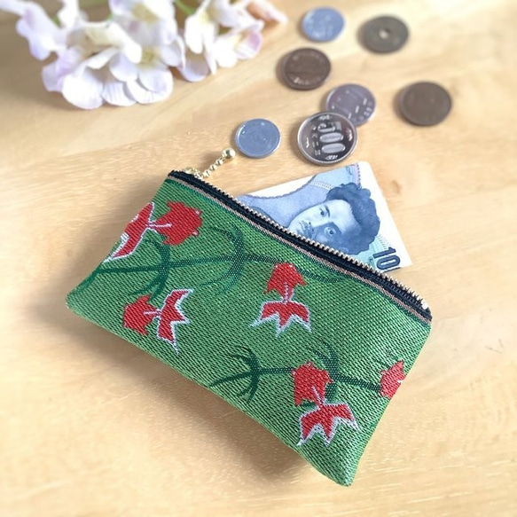 畳縁  硬幣錢包　名片夾　金魚　日式　 綠色 第4張的照片