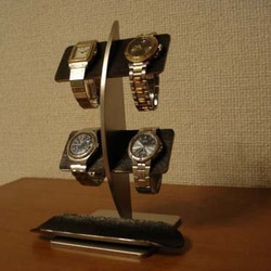 誕生日プレゼントにどうぞ　ブラックコルク4本掛け腕時計スタンド　ロングトレイバージョン 1枚目の画像