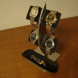 誕生日プレゼントにどうぞ　ブラックコルク4本掛け腕時計スタンド　ロングトレイバージョン 6枚目の画像