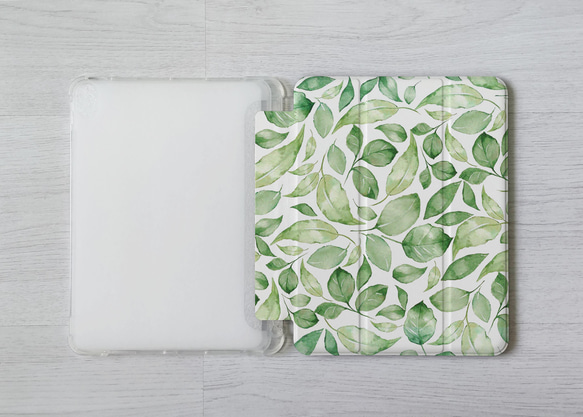 水彩綠葉iPad Pro mini Air 3 4 6 10.5 10.9 11 12.9吋 翻蓋式筆槽保護套 第7張的照片