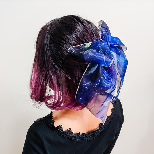 宇宙柄オーガンジービッグリボン☆ヘアクリップ・ブローチ付き ヘッド