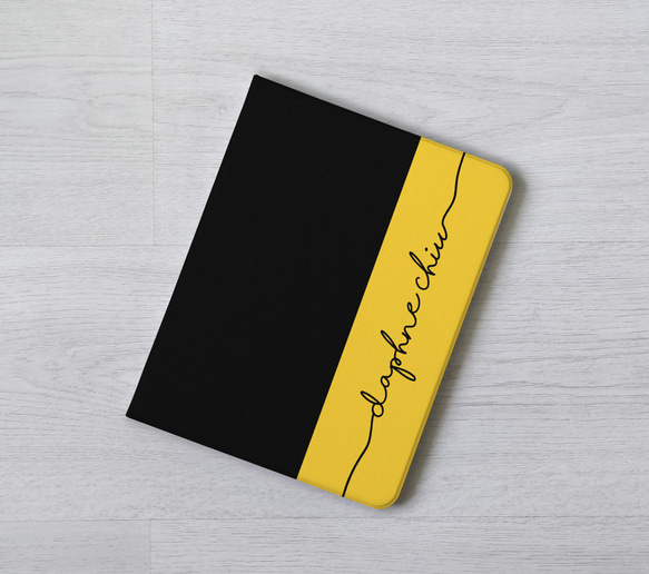 黑黃併色名字 iPad Pro mini Air 3 4 6 10.5 10.9 11 12.9吋 翻蓋式筆槽保護套 第1張的照片