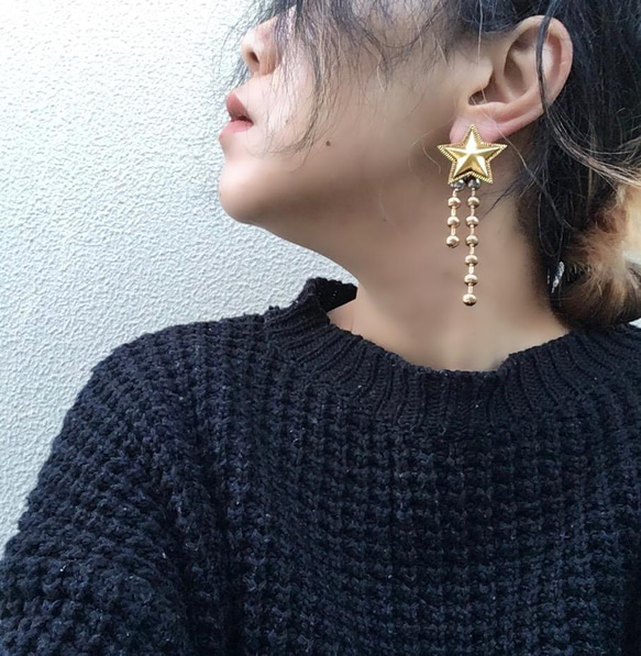 ステンレス ポスト ヴィンテージ 風 ハンドメイド ピアス ゴールド 