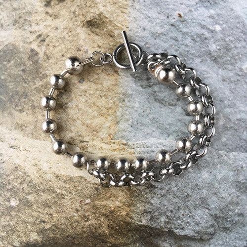 ステンレス ハンドメイド ブレスレット シルバー メタル ビッグ ボール  