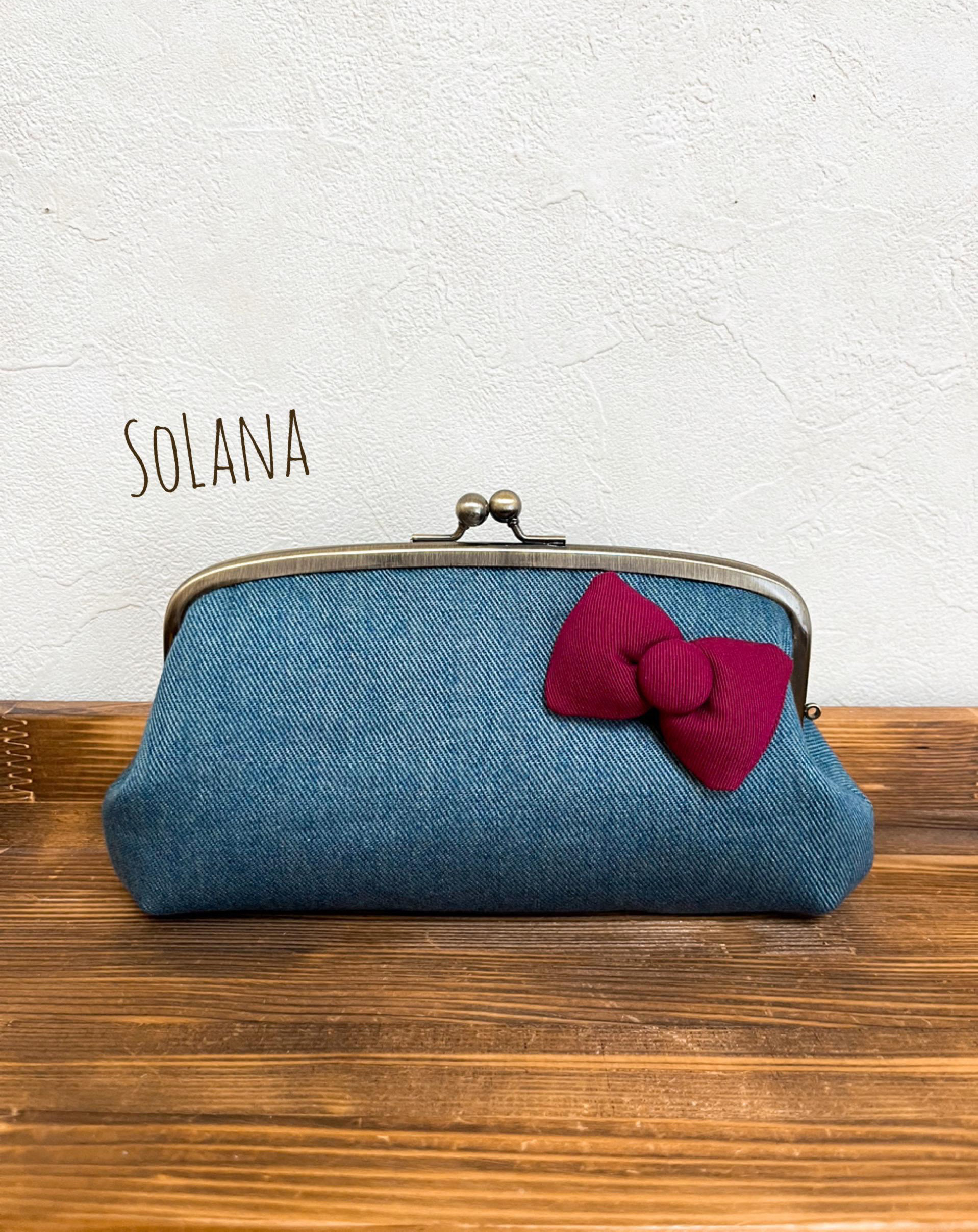 デニム×えんじリボン◇親子がま口長財布◇がま口ポーチ 4,464円