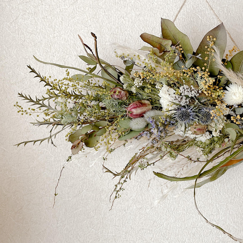 ミモザとユーカリのスワッグ ドライフラワー 横長スワッグ スワッグ